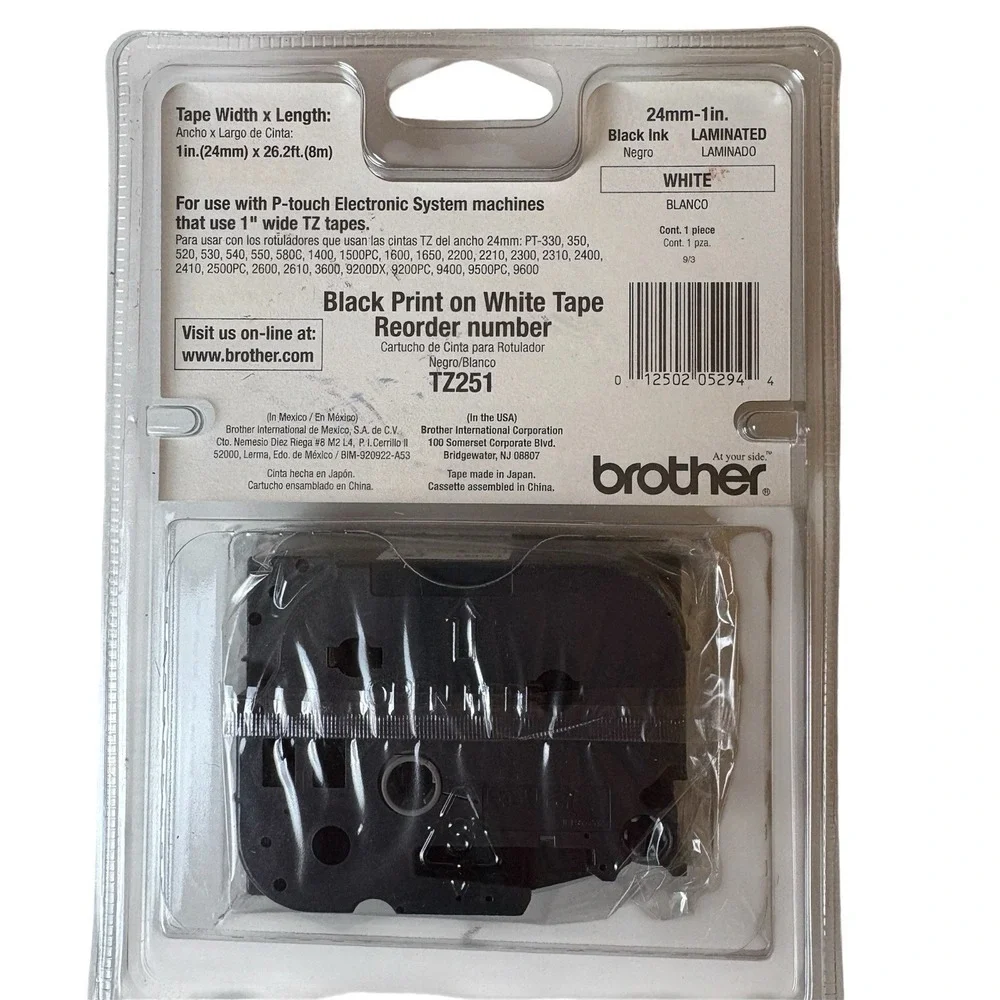 Brother P-touch TZ-251 - Black on White Label Tape - 24mm 1'' - OEM‎  NEW